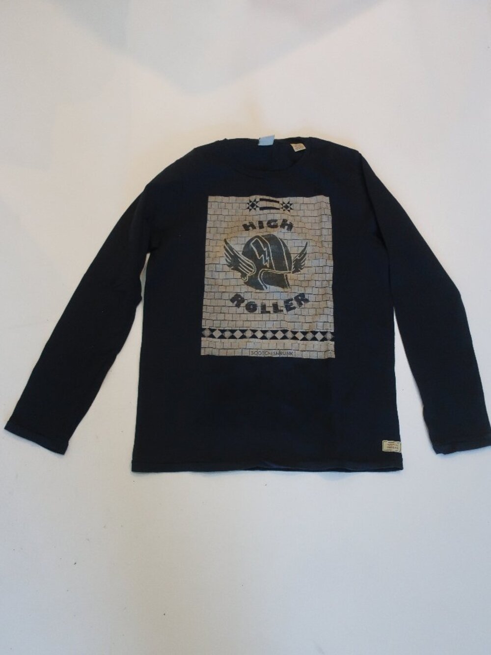 Boys Scotch Shrunk Navy Blue Taupe (Item- 47) Graphic Long Sleeve T-Shirt 10